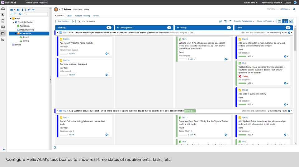 screenshot of Perforce ALM